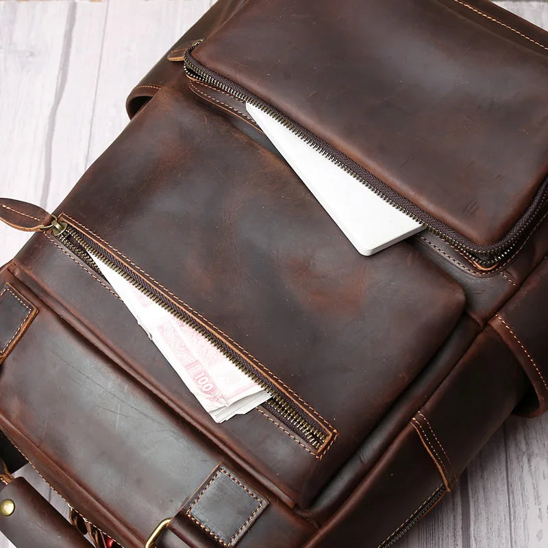 Mochila Executiva Couro Legítimo Vulcan Marrom Escuro