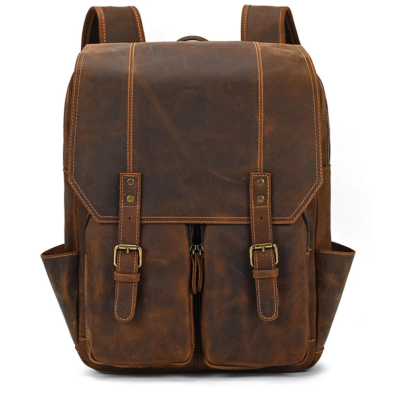 Mochila Executiva de Couro Legítimo Compacta Marrom Claro