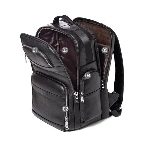 Mochila Executiva de Couro Legítimo Preto Hephaestus