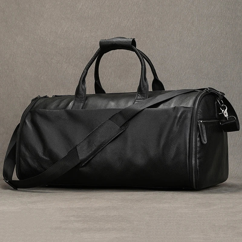 Mala de Viagem de Couro Legítimo Preto Hephaestus Titan