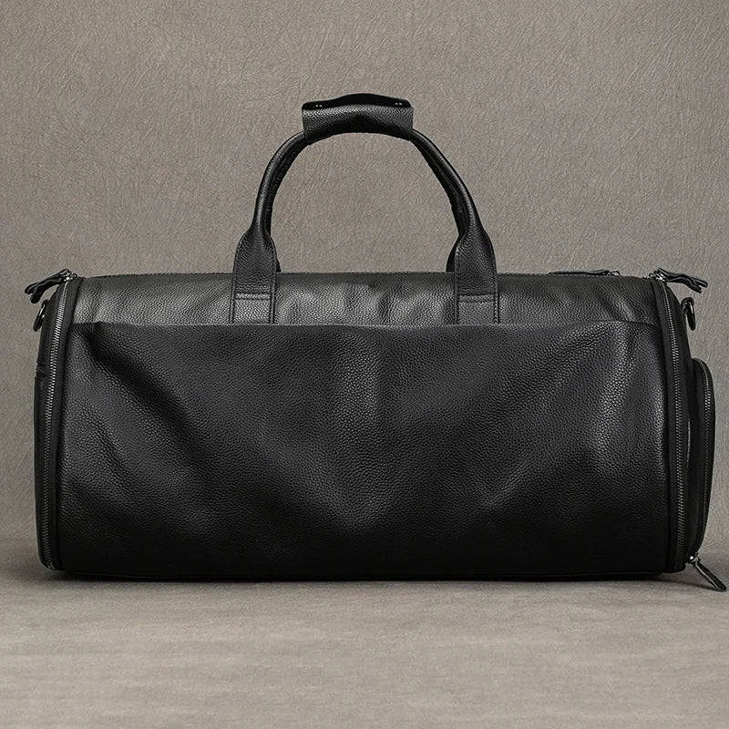 Mala de Viagem de Couro Legítimo Preto Hephaestus Titan