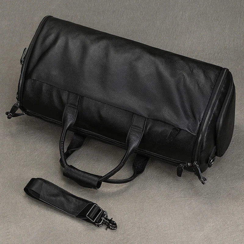 Mala de Viagem de Couro Legítimo Preto Hephaestus Titan