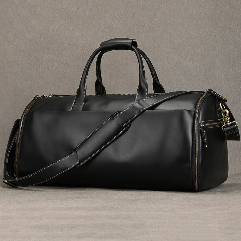 Mala de Viagem de Couro Legítimo Preto Hephaestus Titan