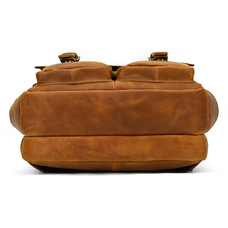 Mochila Executiva de Couro Legítimo Compacta Bege