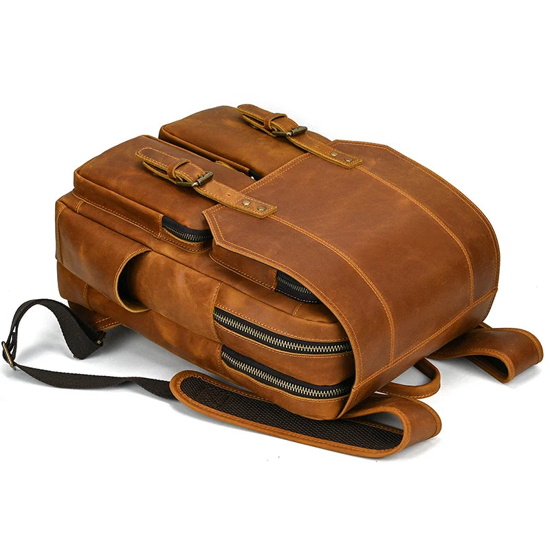 Mochila Executiva de Couro Legítimo Compacta Bege