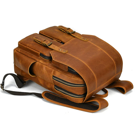 Mochila Executiva de Couro Legítimo Compacta Bege