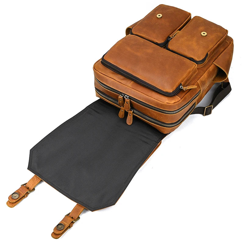 Mochila Executiva de Couro Legítimo Compacta Bege