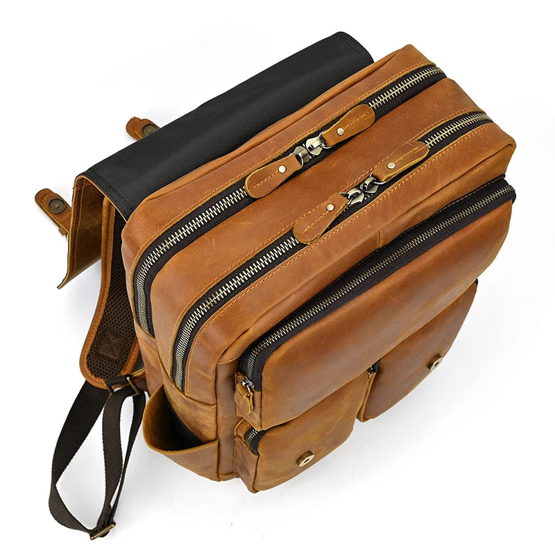 Mochila Executiva de Couro Legítimo Compacta Bege