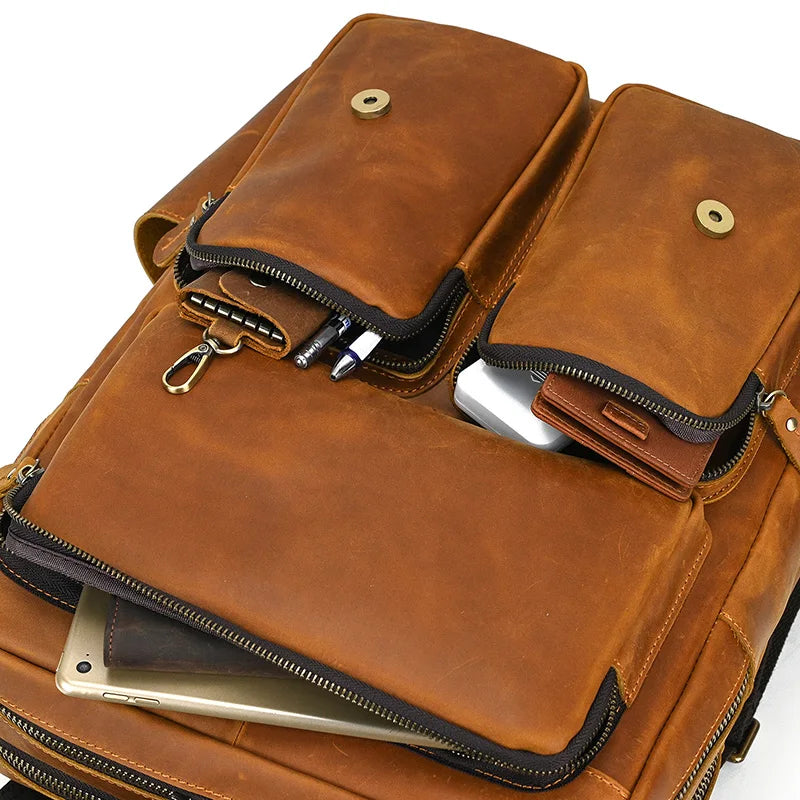 Mochila Executiva de Couro Legítimo Compacta Bege