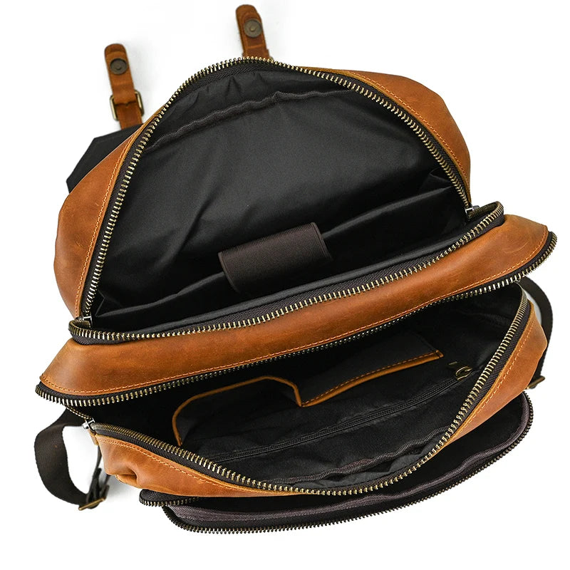 Mochila Executiva de Couro Legítimo Compacta Bege