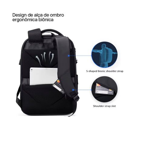 Mochila Antifurto Impermeável Porta USB Expansível 30L