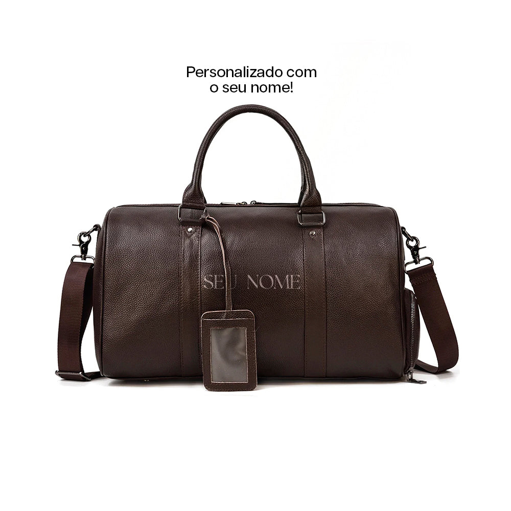 Mala de Viagem de Couro Legítimo Personalizado Marrom Escuro