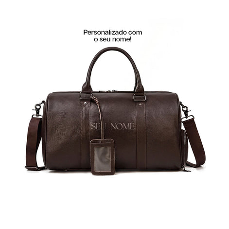 Mala de Viagem de Couro Legítimo Personalizado Marrom Escuro