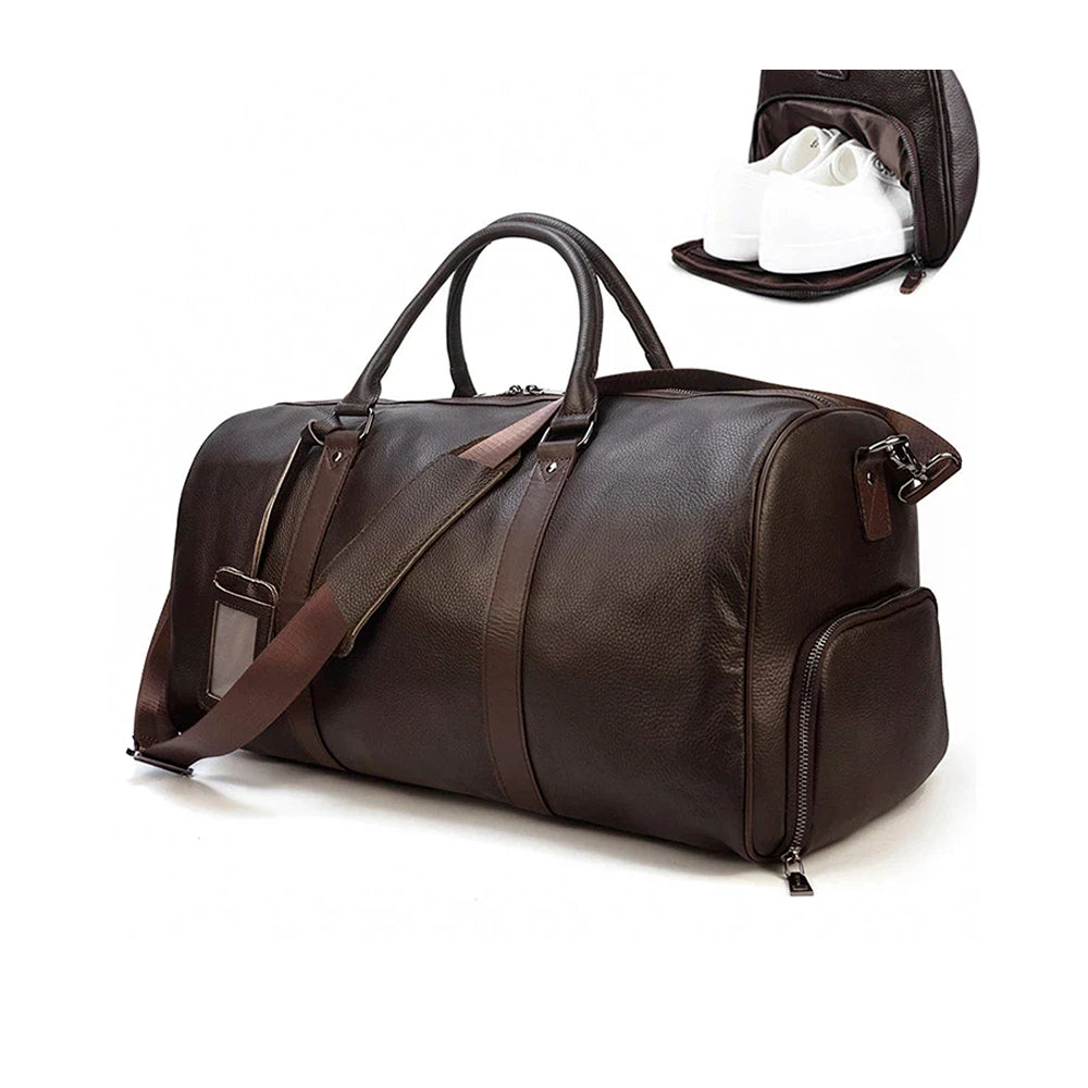 Mala de Viagem de Couro Legítimo Personalizado Marrom Escuro
