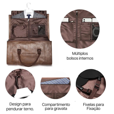 Mala Executiva de Couro Preto 35L Hephaestus