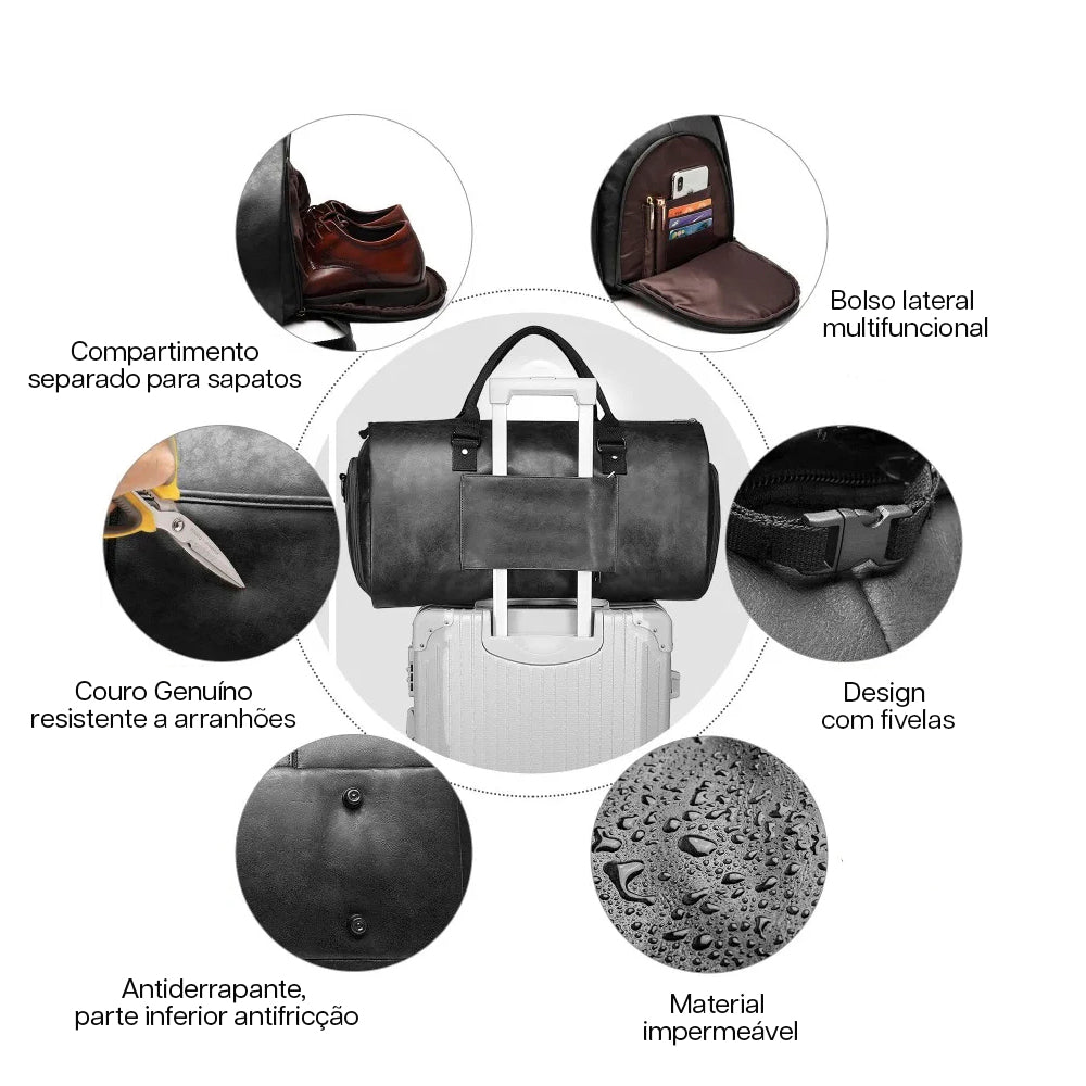 Mala Executiva de Couro Preto 35L Hephaestus