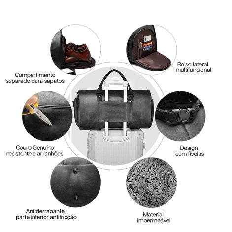 Mala Executiva de Couro Preto 35L Hephaestus