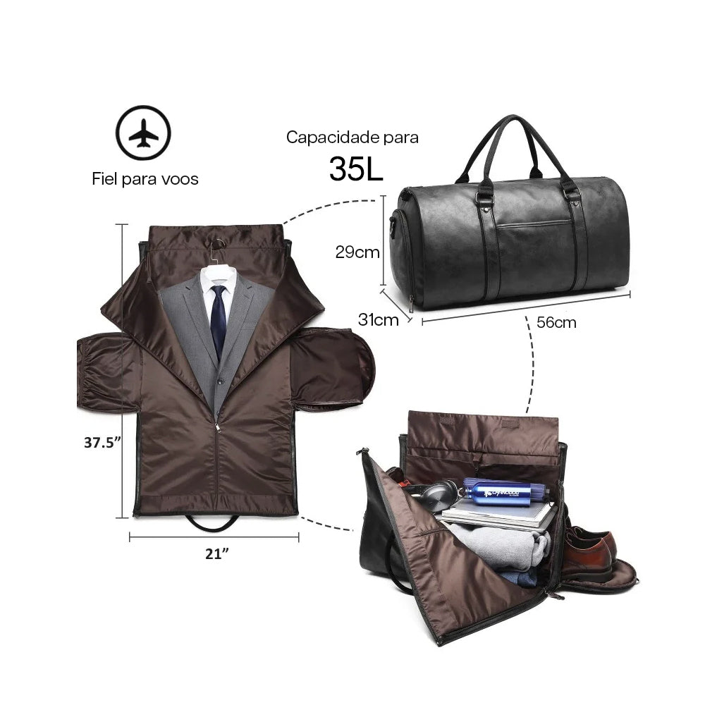 Mala Executiva de Couro Preto 35L Hephaestus