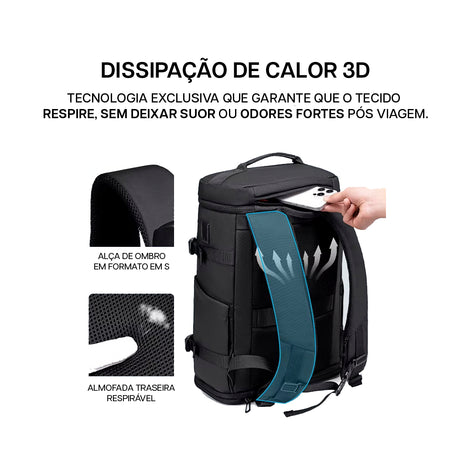 Mochila de Viagem Impermeável Expansível 20L - 35L Fenruien