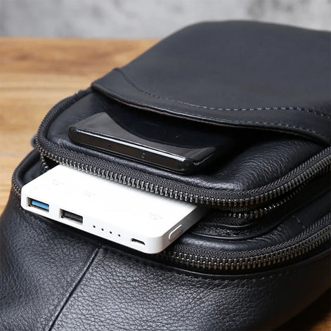 Bolsa de Ombro Masculina Couro Legítimo Preto