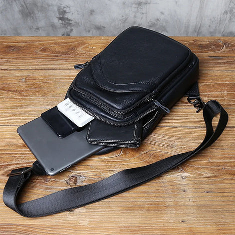 Bolsa de Ombro Masculina Couro Legítimo Preto
