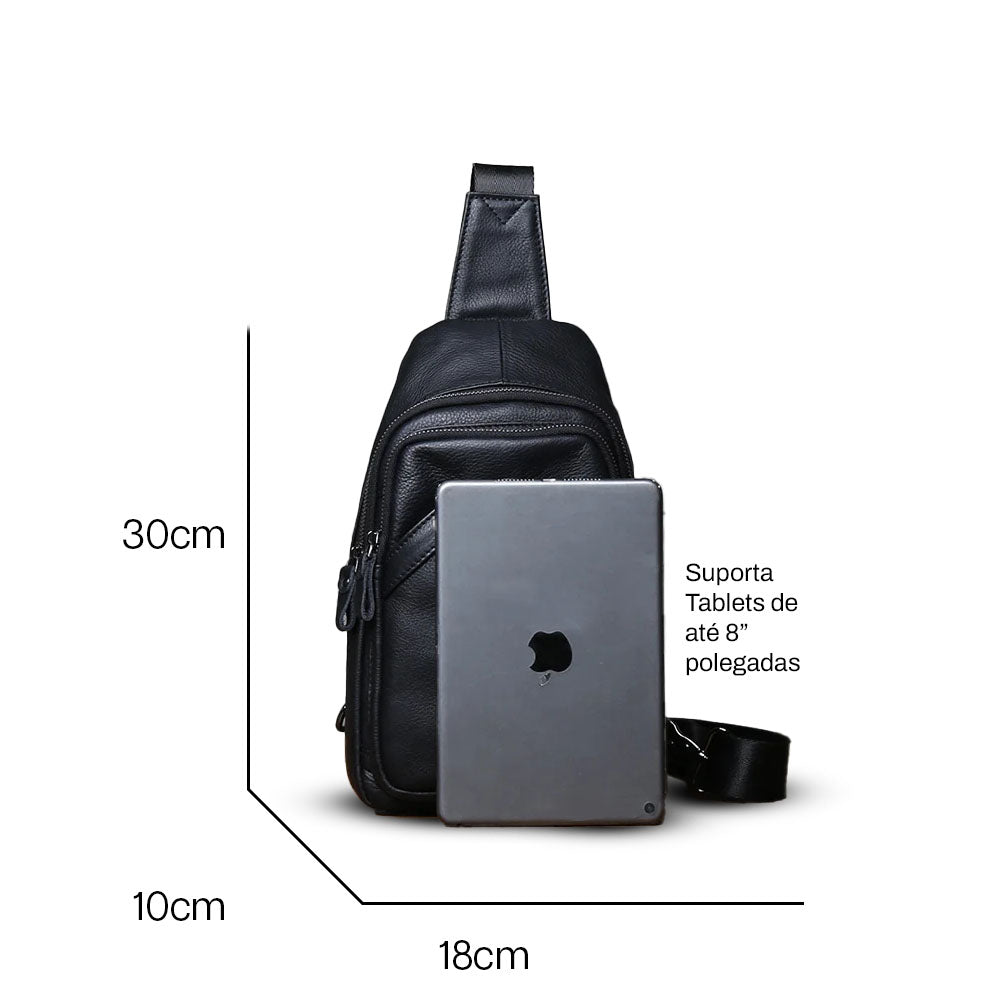 Bolsa de Ombro Masculina Couro Legítimo Preto