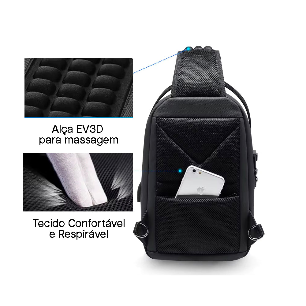 Bolsa de Ombro AntiFurto Impermeável com Senha