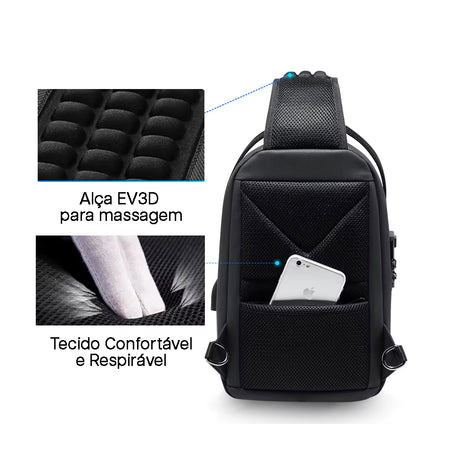 Bolsa de Ombro AntiFurto Impermeável com Senha