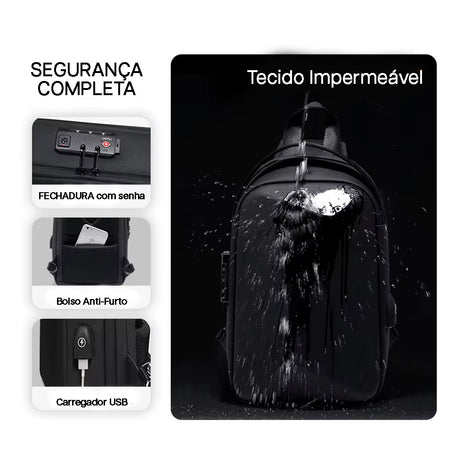Bolsa de Ombro AntiFurto Impermeável com Senha