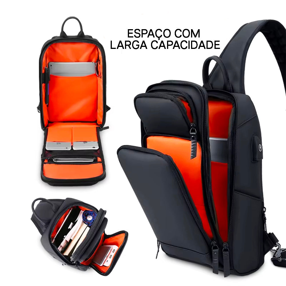 Shoulder Bag Masculina Impermeável Porta USB
