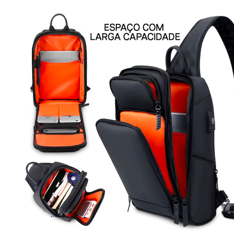 Shoulder Bag Masculina Impermeável Porta USB