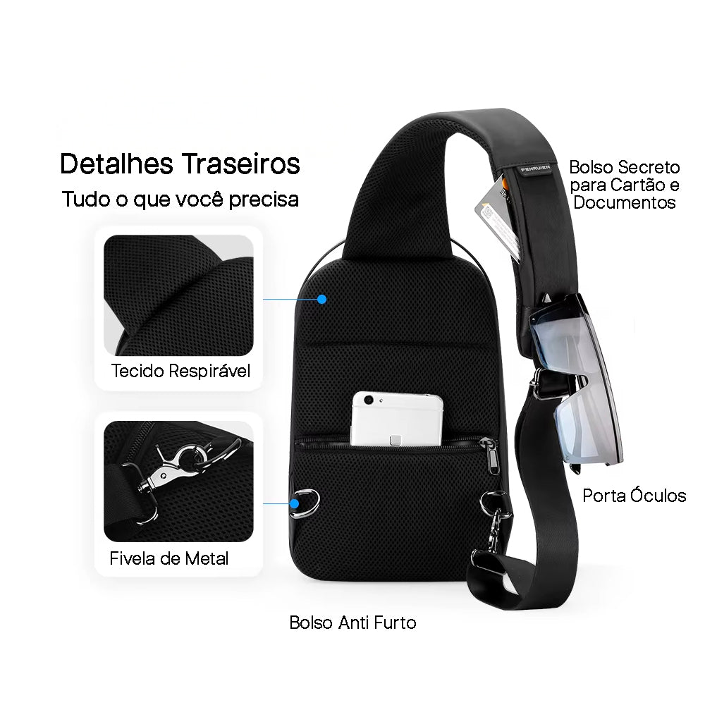 Bolsa de Ombro Multifuncional Impermeável Porta USB