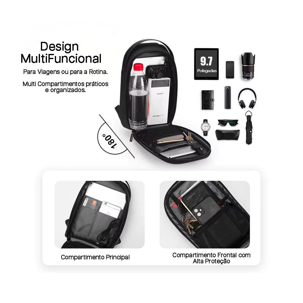 Bolsa de Ombro Multifuncional Impermeável Porta USB