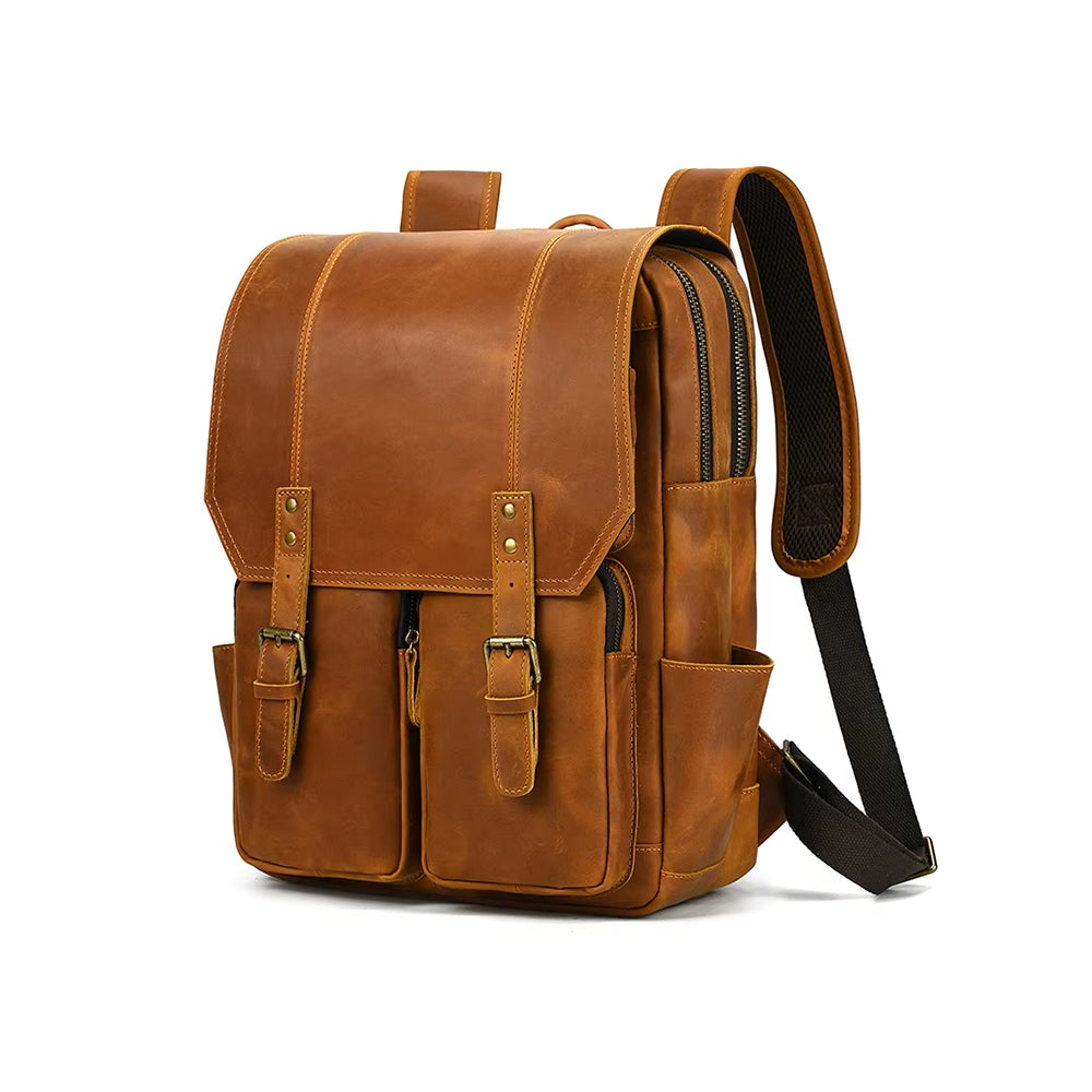 Mochila Executiva de Couro Legítimo Compacta Bege