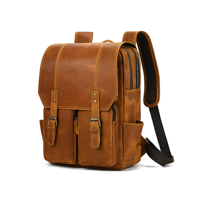 Mochila Executiva de Couro Legítimo Compacta Bege