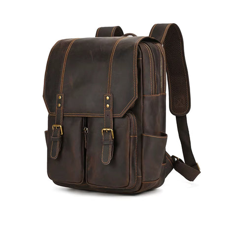 Mochila Executiva de Couro Legítimo Compacta Marrom Escuro