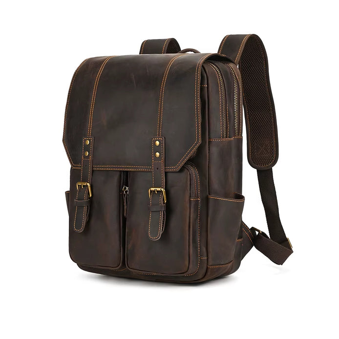 Mochila Executiva de Couro Legítimo Compacta Marrom Escuro