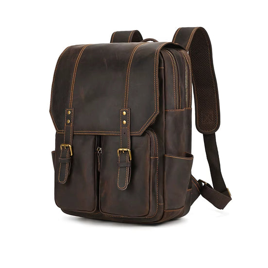 Mochila Executiva de Couro Legítimo Compacta Marrom Escuro