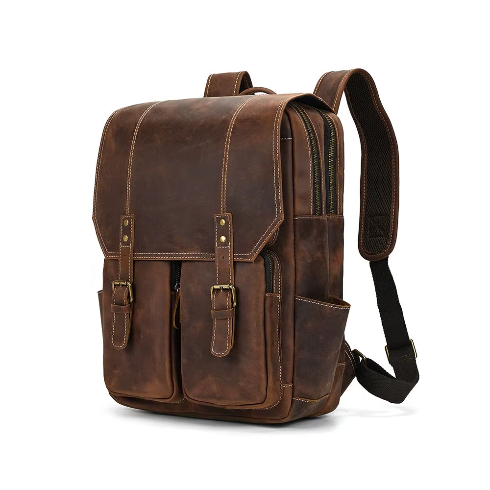 Mochila Executiva de Couro Legítimo Compacta Marrom Claro