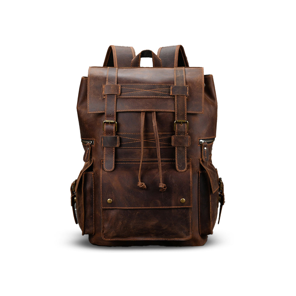 Mochila Couro Genuíno Grande Compacta