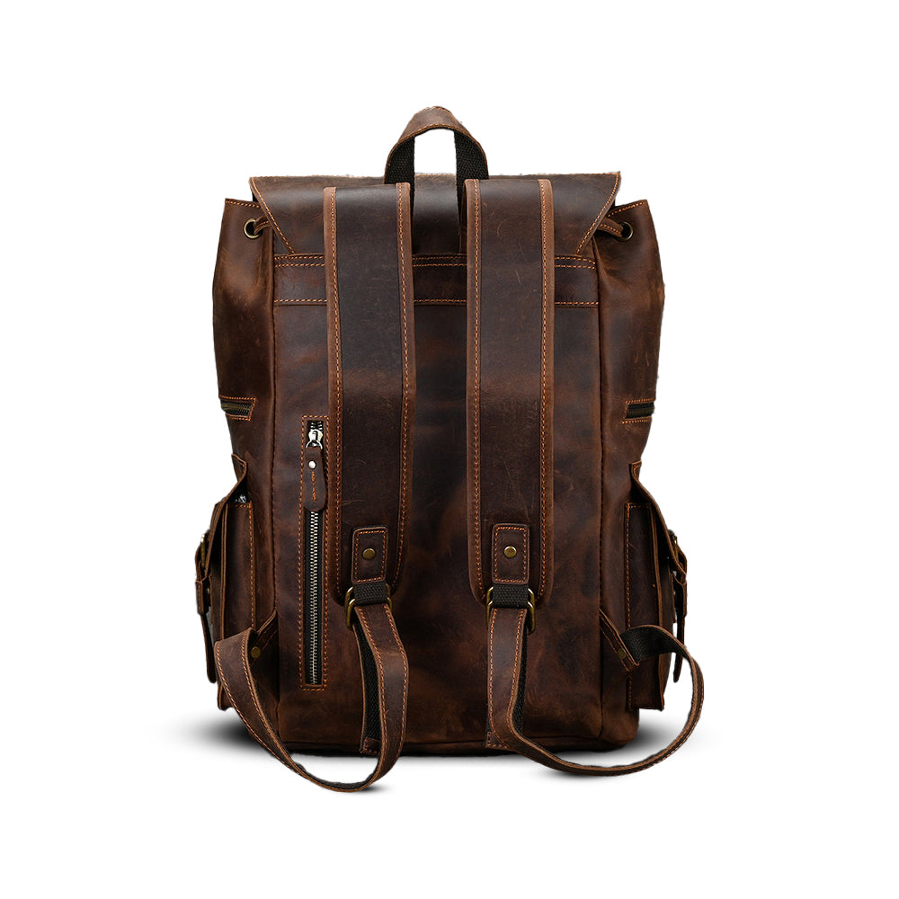 Mochila Couro Genuíno Grande Compacta