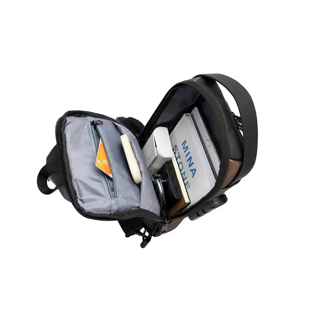 Bolsa Transversal Antifurto Masculino Impermeável Porta USB