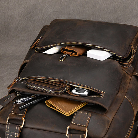 Mochila Executiva Couro Legítimo Vulcan Marrom Escuro