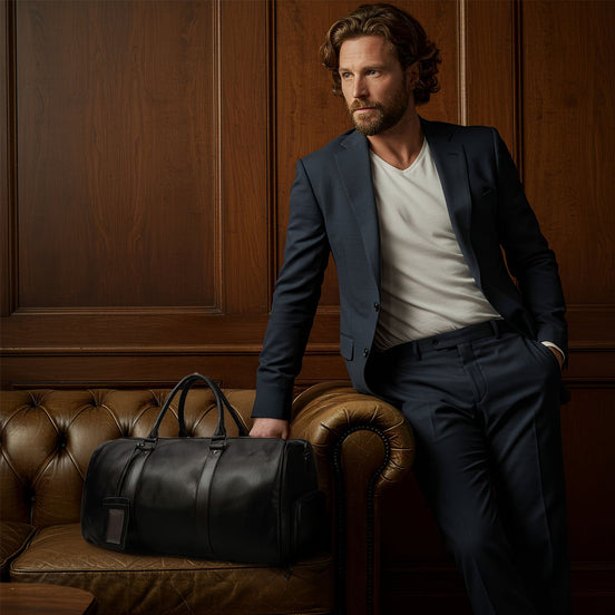 Mala de Viagem de Couro Legítimo Personalizado Preto