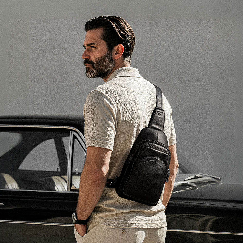 Bolsa de Ombro Masculina Couro Legítimo Preto