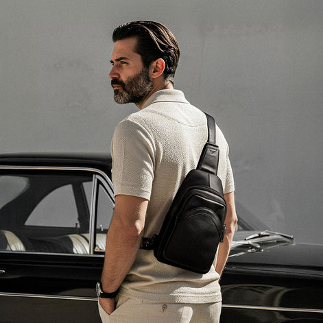 Bolsa de Ombro Masculina Couro Legítimo Preto