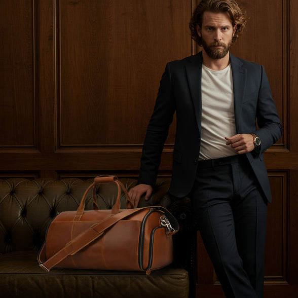 Mala Bolsa de Couro Legítimo Bege Hephaestus