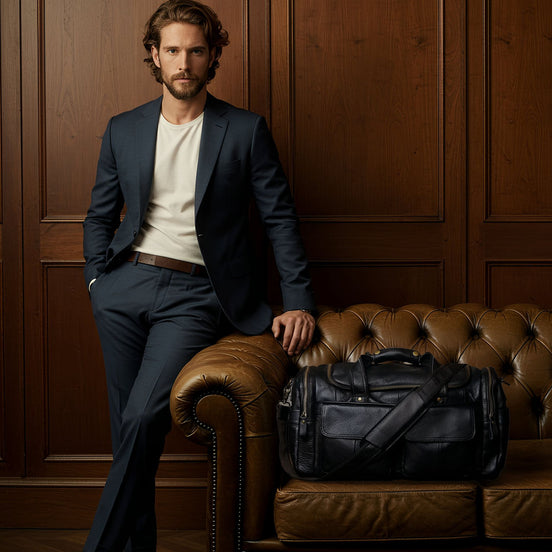 Mala de Viagem de Couro Legítimo Hephaestus Preto