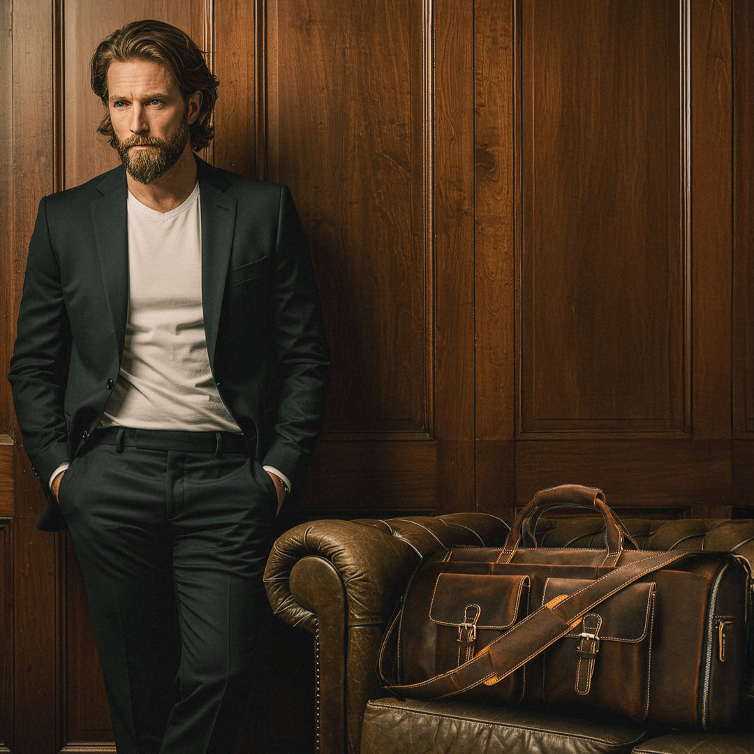 Mala Executiva de Couro Legítimo 35L Marrom Claro Hephaestus